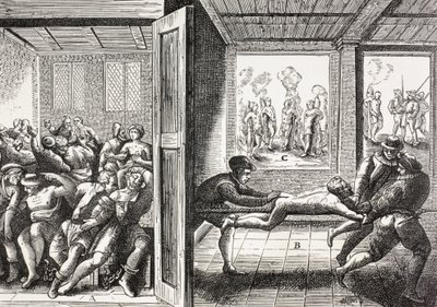Propaganda do século XVI ilustrando a violência dos huguenotes franceses contra os católicos no sul de França. de Paul Lacroix