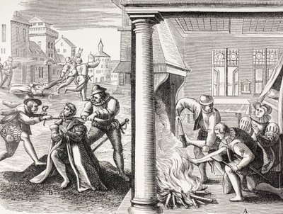 Propaganda do século XVI ilustrando a violência dos huguenotes franceses contra os católicos. de Paul Lacroix