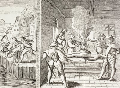 Propaganda do século XVI ilustrando a violência dos Gueux contra os católicos. de Paul Lacroix