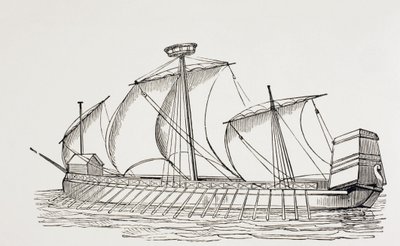 Galeota de três mastros do século XVI com velas quadradas. de Paul Lacroix