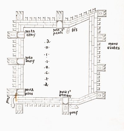 Plano de Antioquia do século XIII mostrando os seus cinco portões. Segundo um manuscrito do século XIII. de Paul Lacroix