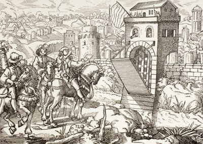 Sequestro de uma cidade. O exército invasor lê as condições para que a cidade se renda e abra os portões. de Paul Lacroix