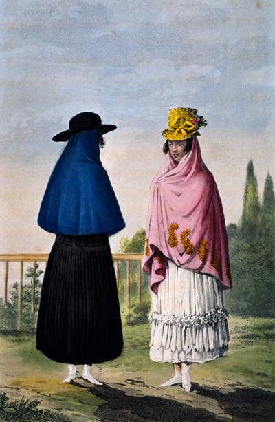 Mulher da montanha e mulher da planície, gravura de Paul Legrand, Colômbia de Paul Legrand
