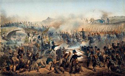 A Batalha do Rio Chernaya em 16 de agosto de 1855, século XIX de Paul Levert