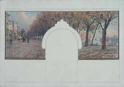 Esboço para a Câmara Municipal de Asnières: Paisagem. Quais de la Seine à Asnières, cerca de 1901 (óleo sobre tinta preta sobre tela) de Paul Léon Felix (attr. to) Schmitt