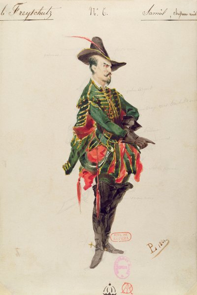 Traje do Caçador Samiel para a Ópera &39;A Proteção Livre&39; de Carl Maria von Weber (1786-1826) 1841 de Paul Lormier