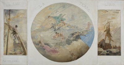Esboço para a sala de jantar do Hôtel de Ville em Paris: Água, Terra, Ar, entre 1891 e 1892 (óleo sobre tela) de Paul Louis Delance