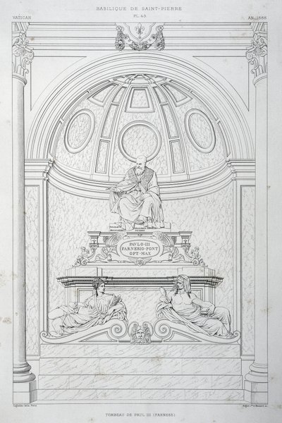 Monumento funerário do Papa Paulo III (Farnese), gravura do Vaticano e da Basílica de São Pedro de Paul Marie Letarouilly