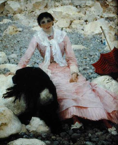 Retrato da mulher do artista na praia (óleo sobre tela) de Paul Mathey