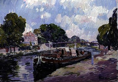 O Canal Boat, Bougival (óleo a bordo) de Paul Mathieu