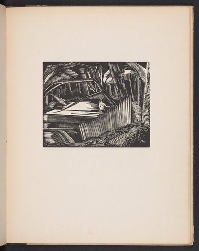 Dark Lake, ilustração de "Places. 7 gravuras reproduzidas de xilogravuras desenhadas e gravadas por Paul Nash, com ilustrações em prosa". Londres, William Heinemann, papel de rosto de Paul Nash