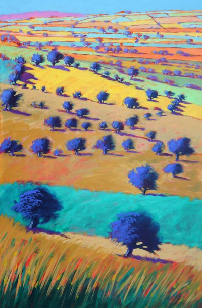 Cotswolds Towards Bredon, 2021 (acrílico sobre cartão) de Paul Powis