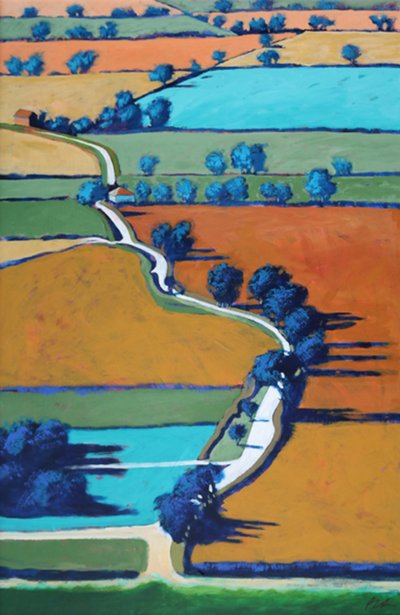 Pista em direcção a Ledbury (acrílico a bordo) de Paul Powis