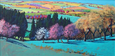 Teme Valley April (acrílico a bordo) de Paul Powis
