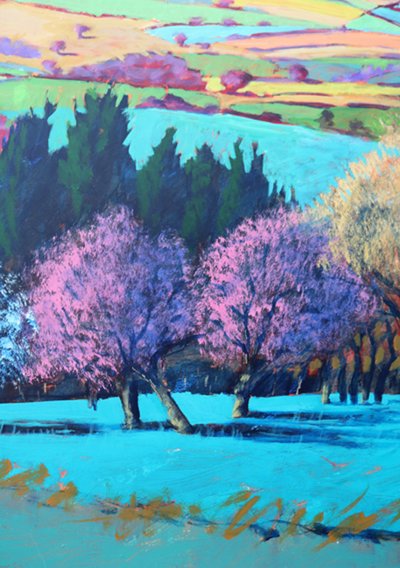 Teme Valley Abril fechar (acrílico a bordo) de Paul Powis