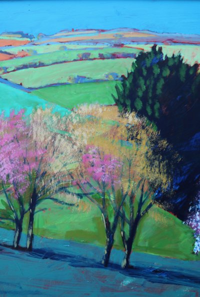 Teme Valley blossom close up 2 (acrílico a bordo) de Paul Powis