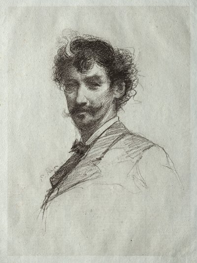 James McNeill Whistler com fechadura branca e monóculo. de Paul Rajon