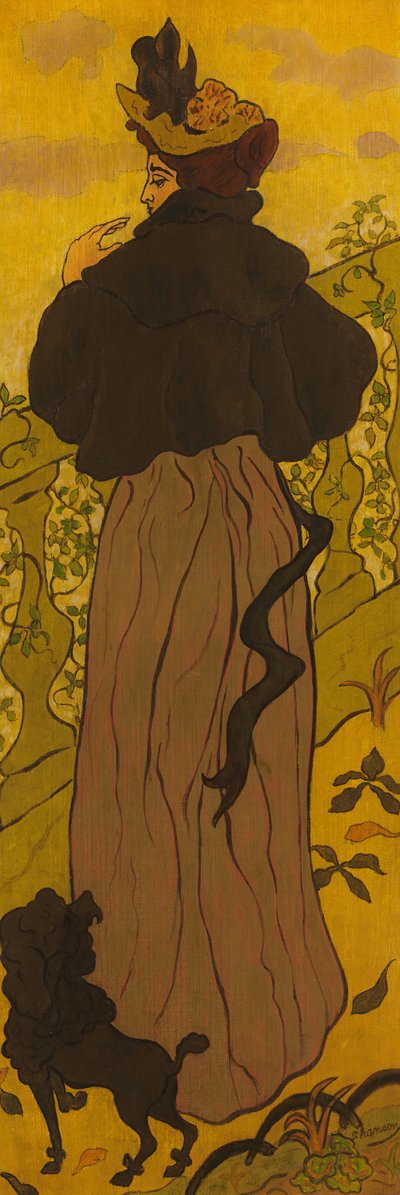 Mulher em pé ao lado de uma balaustrada com um poodle, ca. 1895 de Paul Elie Ranson