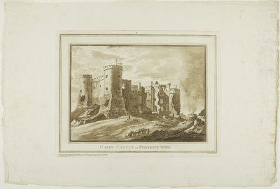 Castelo de Carey em Pembroke Shire, de Twelve Views in Aquatinta de Desenhos feitos no local em South Wales de Paul Sandby