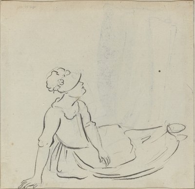 Garota com um gorro reclinado [verso] de Paul Sandby