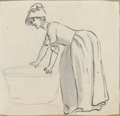 Garota com um gorro no trabalho [reto] de Paul Sandby