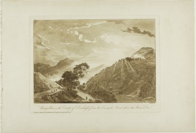 Llangollin no condado de Denbigh, da estrada Turnpike acima do rio Dee de Paul Sandby