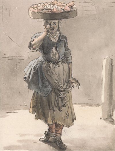 London Cries- A Girl with a Basket on Her Head (Luzes para os gatos, Fígado para os cães) de Paul Sandby