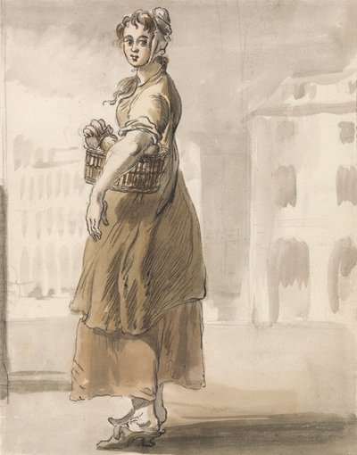 Londres Cries: Uma rapariga com um cesto de laranjas de Paul Sandby
