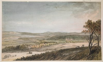 Nithsdale, com Drumlanrig, c.1751 (caneta, aguarela e aguarela sobre lápis sobre papel) de Paul Sandby