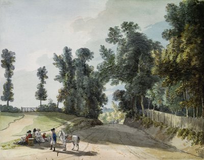 A caminho de Tonbridge: viajantes descansando em uma faixa ao lado da estrada, de Paul Sandby