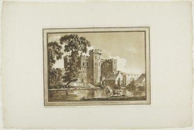 O portão sul do castelo de Cardiff em Glamorgan Shire, de Twelve Views in Aquatint de desenhos feitos no local em South Wales de Paul Sandby