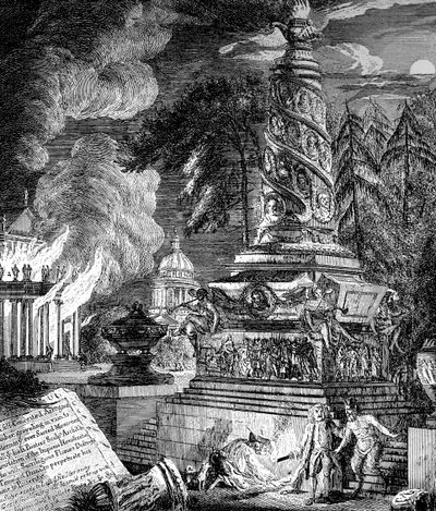 A queima do templo de Éfeso, 1753 de Paul Sandby