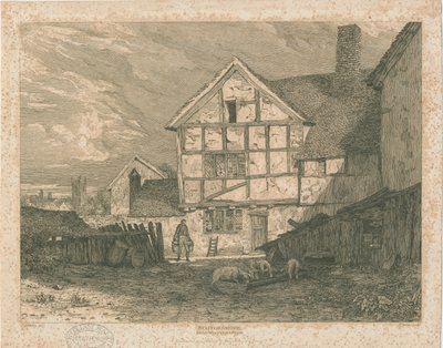 Wolverhampton - Ruínas de uma casa em enxaimel: gravura em aço, nº [c 1815] de Paul Sandby Munn