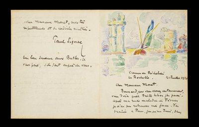 Carta de autógrafos para Claude Monet, 21 de julho de 1920 de Paul Signac