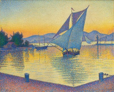 O porto ao pôr do sol, Opus 236 (Saint-Tropez). 1892 de Paul Signac