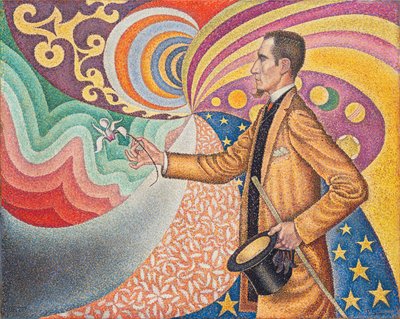 Opus 217. Contra o esmalte de um fundo ritmado por batidas e ângulos, tons e matizes, Retrato de Felix Feneon em 1890 (óleo sobre tela) de Paul Signac