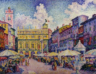 O mercado de ervas, Verona; Place aux Herbes, Verona, de Paul Signac