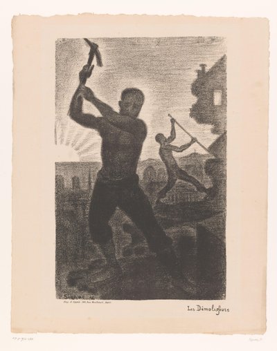 Dois homens demolir um edifício Les demolisseurs (título no objeto) de Paul Signac