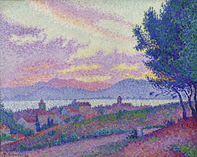 Vista de Saint-Tropez, pôr do sol sobre pinhais, 1896. de Paul Signac