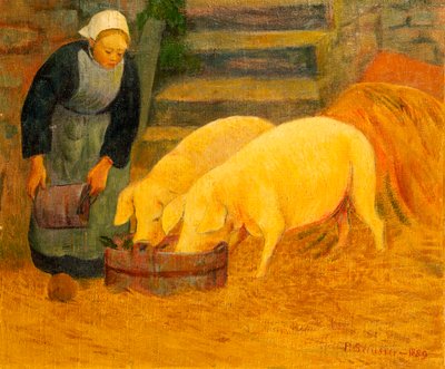 Uma jovem alimentando dois porcos, 1889 de Paul Sérusier