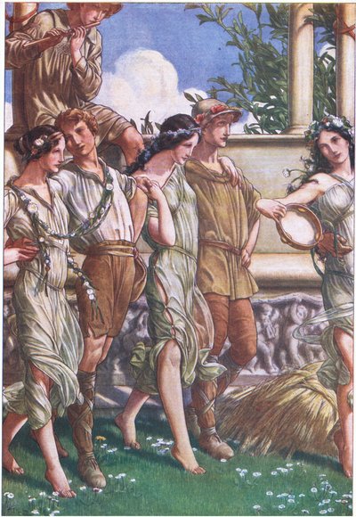 Juno, Ceres e a máscara das ninfas e Reaper, ilustração da tempestade, 1908 de Paul Vincent Woodroffe