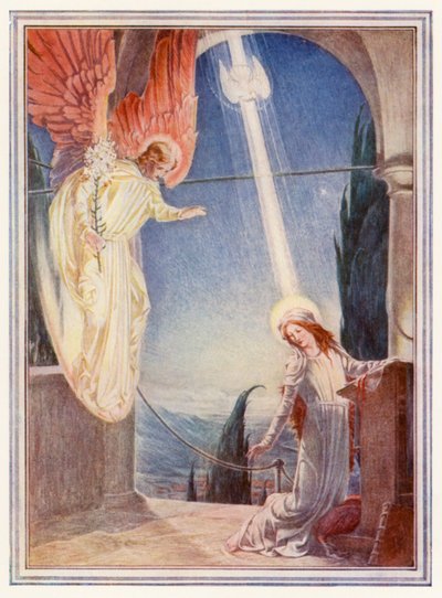 A mensagem do anjo a Maria (litografia a cores) de Paul Vincent Woodroffe