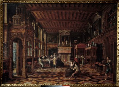 Interior flamengo. Pintura de Paulus Vredeman De Vries (1567-1630) de Paul Vredeman de Vries