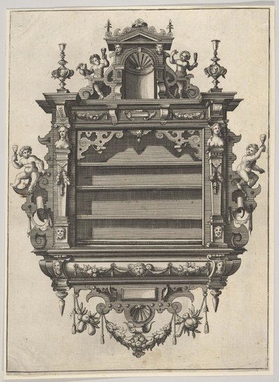 Prateleira de parede de Verscheyden Schrynwerck ... [Plusieurs Menuiseries ...], 1658. de Paul Vredeman de Vries