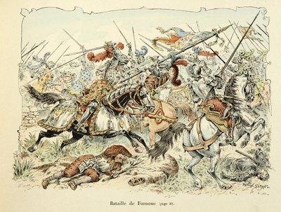 Ilustração retirada do livro "Histoire du chevalier Bayard", de Theodore Cahu, ilustrado por Paul De Semant (1855-1915): Batalha de Fornoua 1495 de Paul de Semant