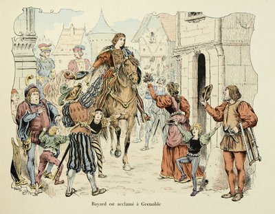 Ilustração retirada do livro "Histoire du chevalier Bayard", de Theodore Cahu, ilustrado por Paul De Semant (1855-1915): Bayard acclame em Grenoble de Paul de Semant