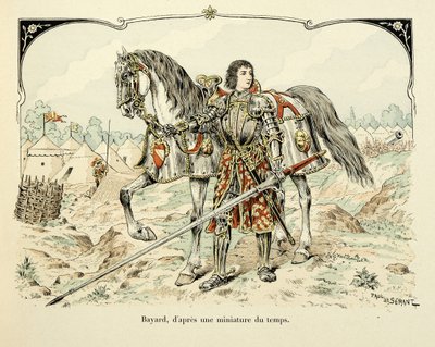Ilustração retirada do livro "Histoire du chevalier Bayard" de Theodore Cahu, ilustrado por Paul De Semant (1855-1915): Retrato de Bayard depois de uma miniatura da época de Paul de Semant