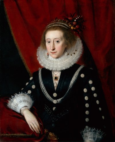 Retrato de uma senhora que se pensa ser Lucy Harington (óleo sobre tela) de Paul van (circle of) Somer