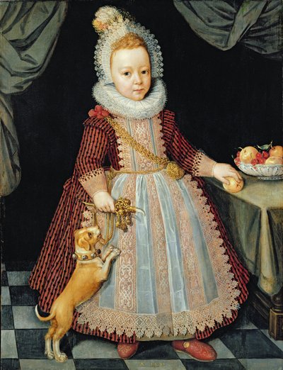 Retrato de uma criança com um chocalho de Paul van Somer