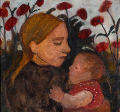 ""Moça com uma criança"" (Menina com criança) Pintura de Paula Modersohn-Becker (1876-1907) - 1902 - Óleo sobre papelão Dim 66,3x71 cm Gemeentemuseum Den Haag (Haia) Holanda de Paula Modersohn-Becker